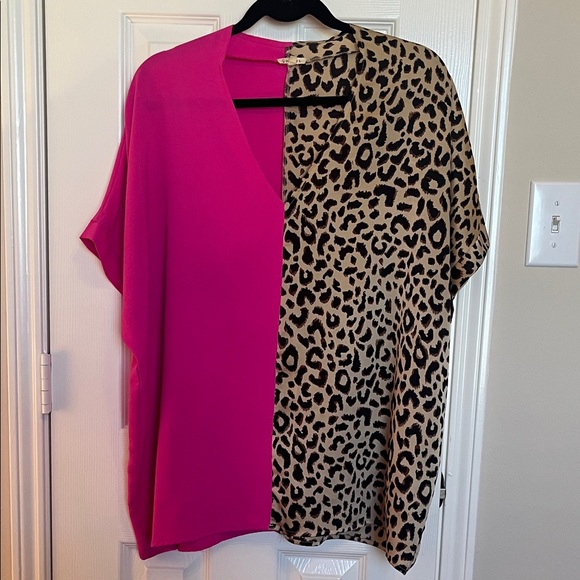 JODIFL Tops - Jodifl Leopard & Hot Pink Blouse